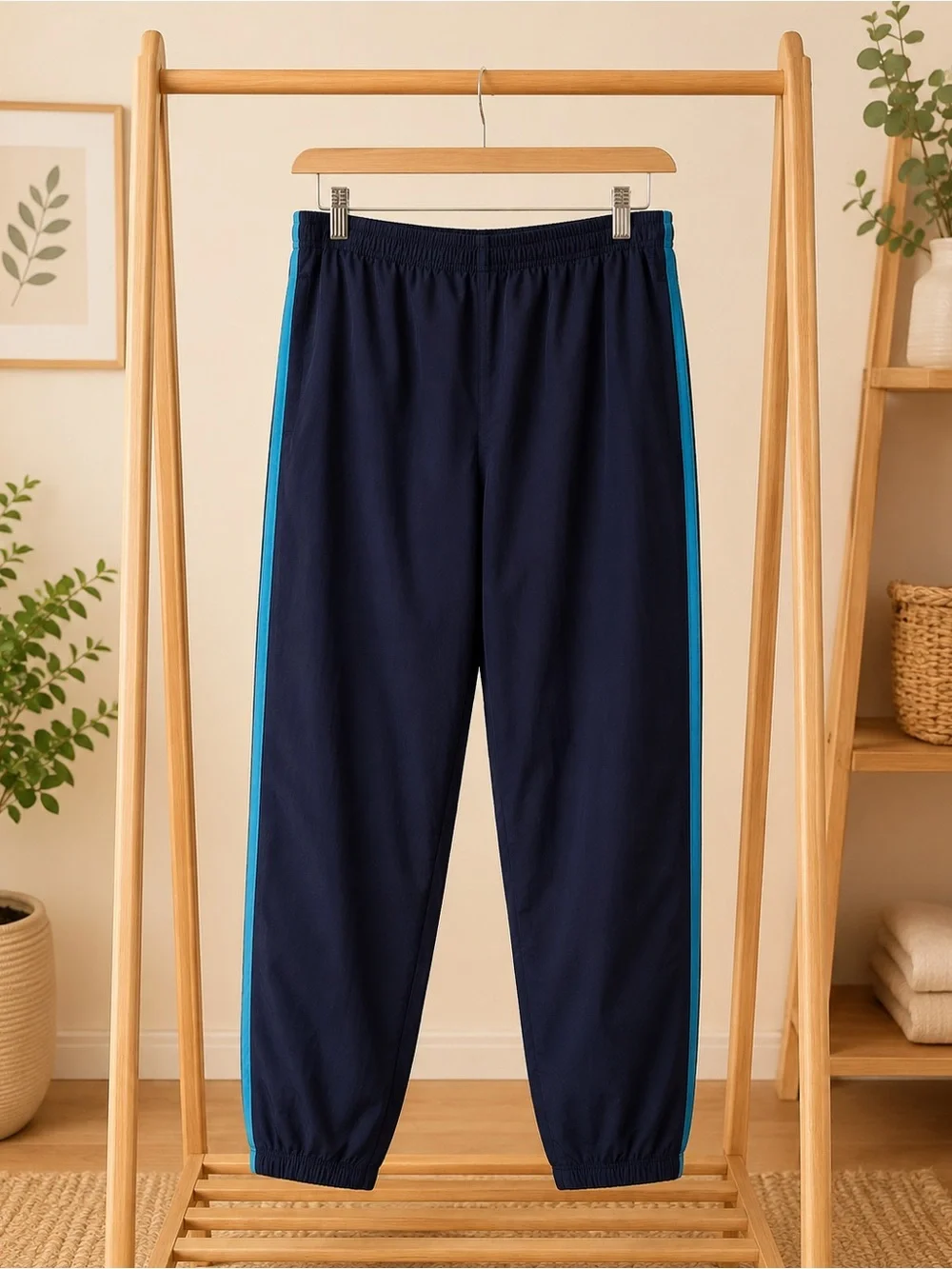 adidas Navy Joggers with Turquoise Side Stripes